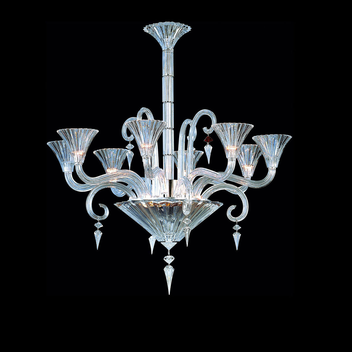 Baccarat Crystal, Mille Nuits 8 Light Chandelier, With Lighted Bowl