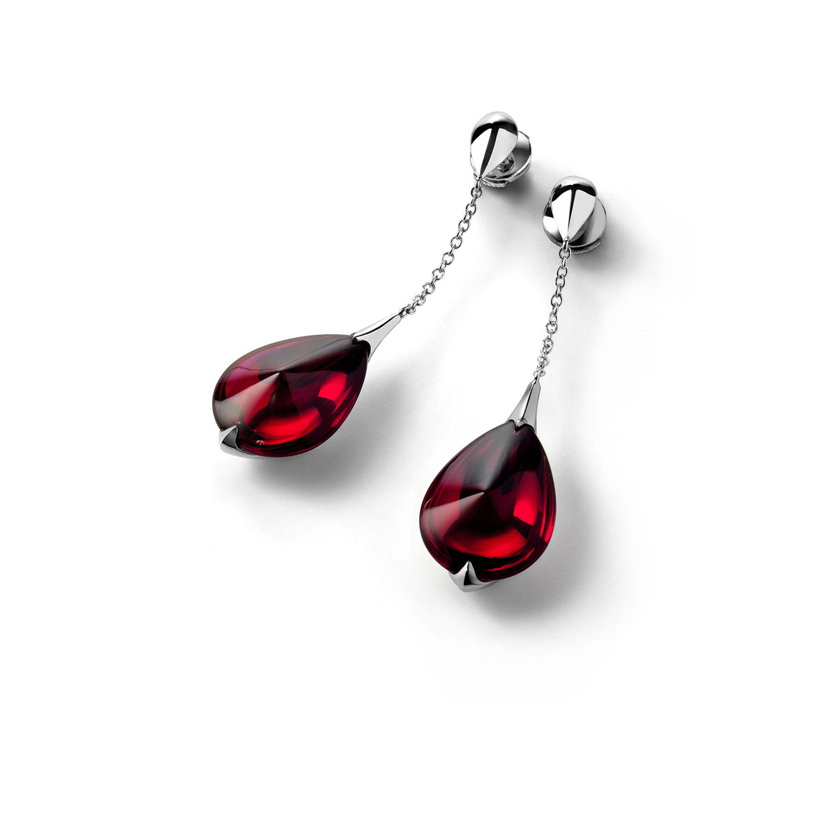 Baccarat Crystal Fleur De Psydelic Iridescent Red Silver Earrings