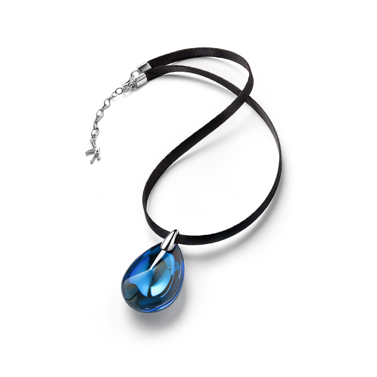 Baccarat Crystal Psydelic Medium Pendant Necklace Sterling Silver Blue Riviera