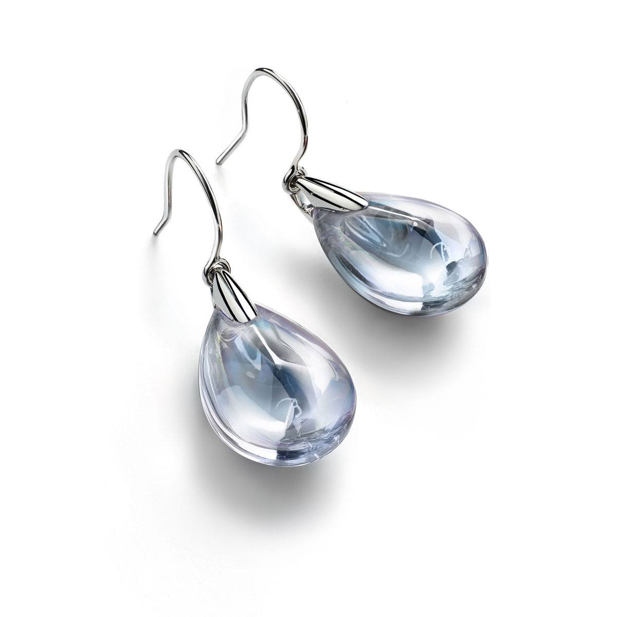 Baccarat Crystal Psydelic Wire Earrings Sterling Silver Clear Mirror