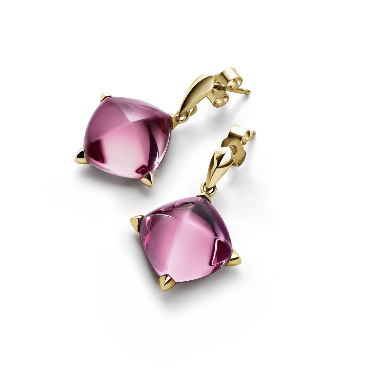 Baccarat Crystal Medicis Stem Earrings Vermeil Gold Pink