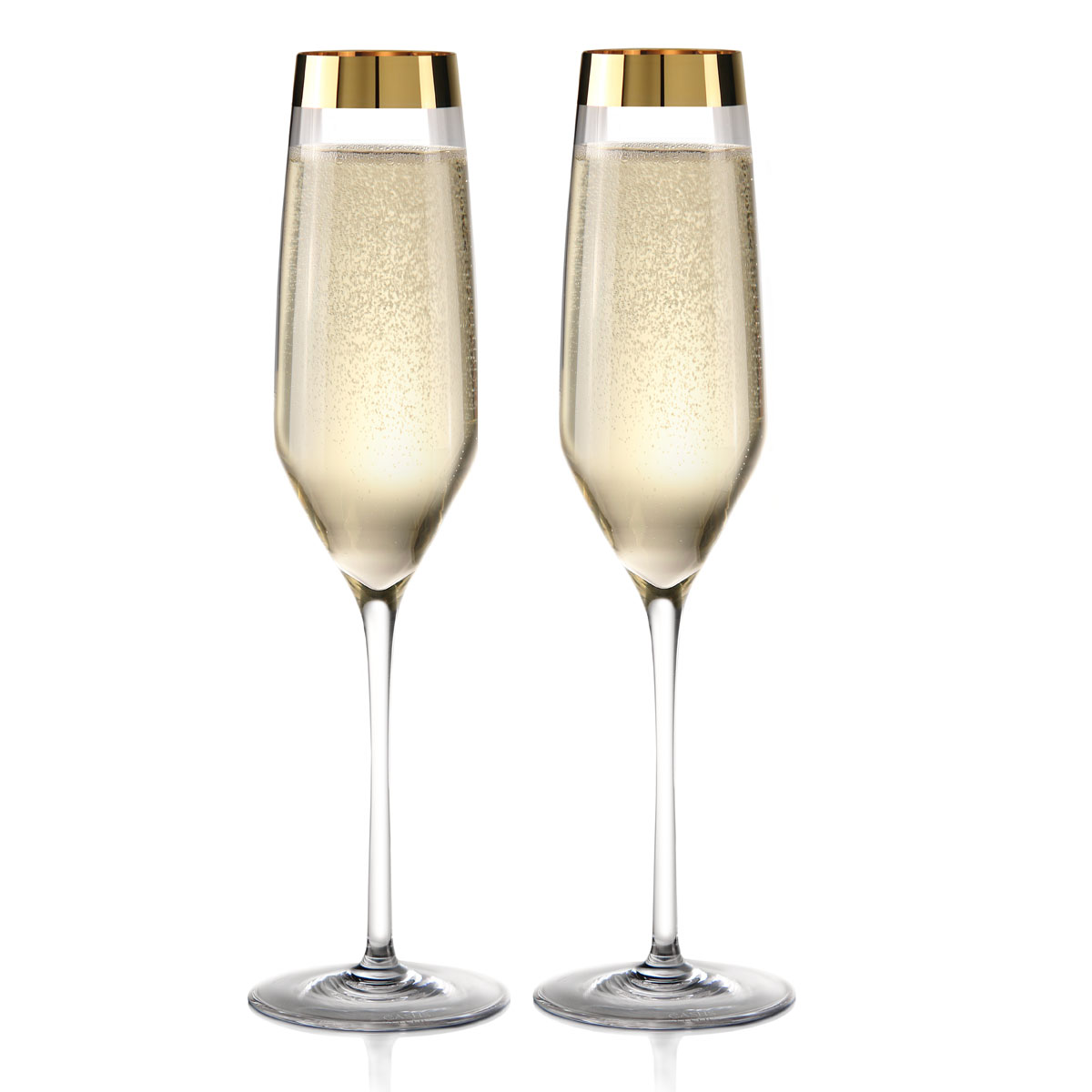 Cashs Ireland Vino Grand Cru Gold Champagne Flute Glasses, Pair