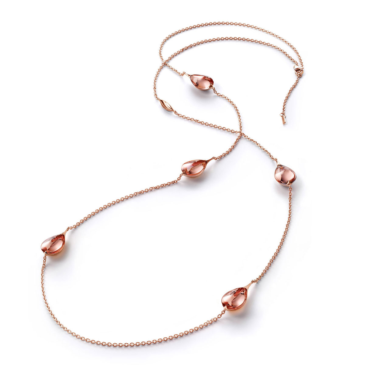 Baccarat Crystal Fleur De Psydelic Light Pink Rose Gold Vermeil Long Necklace