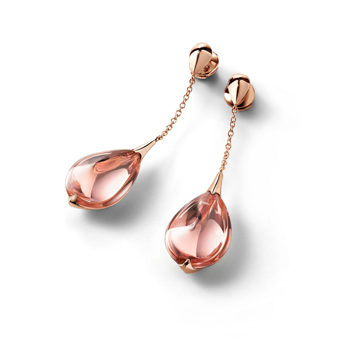 Baccarat Crystal Fleur De Psydelic Light Pink Rose Gold Vermeil Earrings
