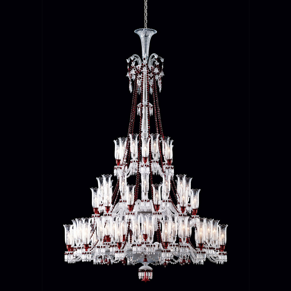 Baccarat Crystal, Zenith Red and Clear 84 Light Chandelier