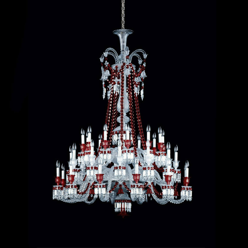 Baccarat Crystal, Zenith Red and Clear 36 Light Chandelier