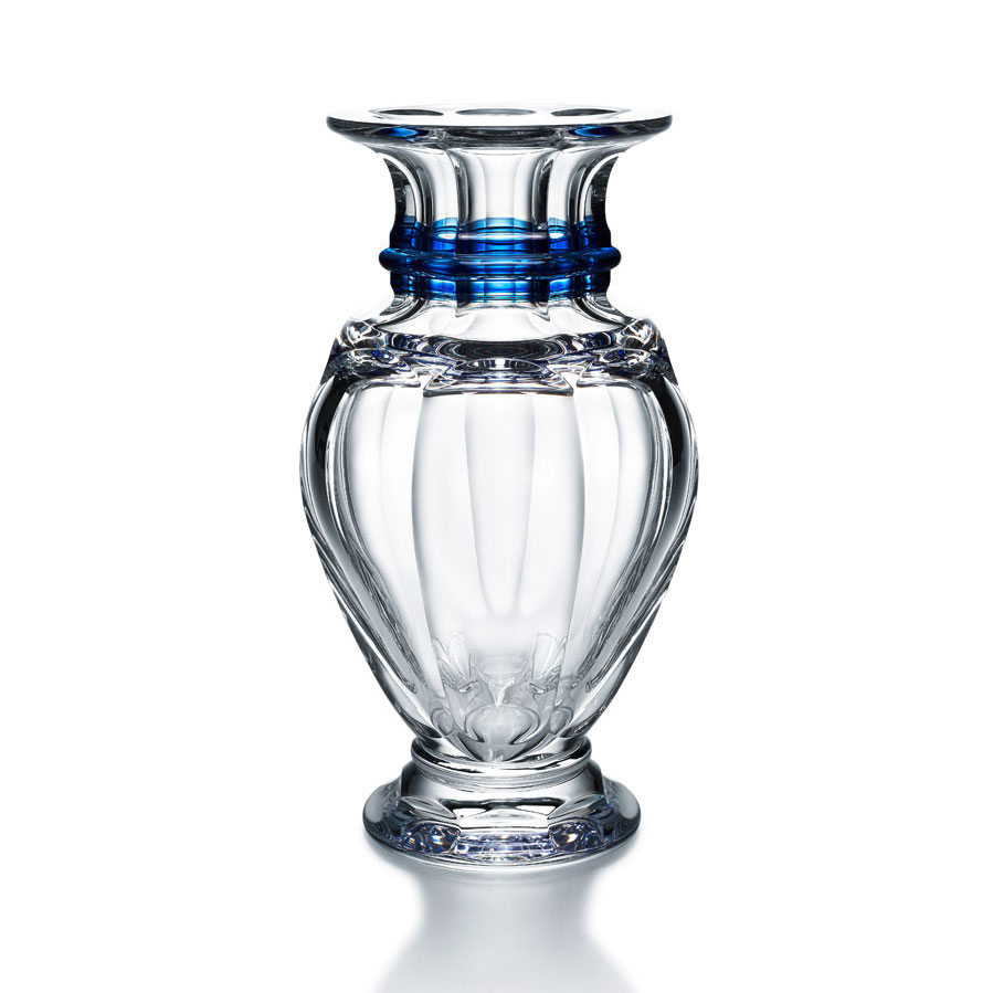 Baccarat Crystal, Harcourt Balustre Tall Blue Stripe Crystal Vase