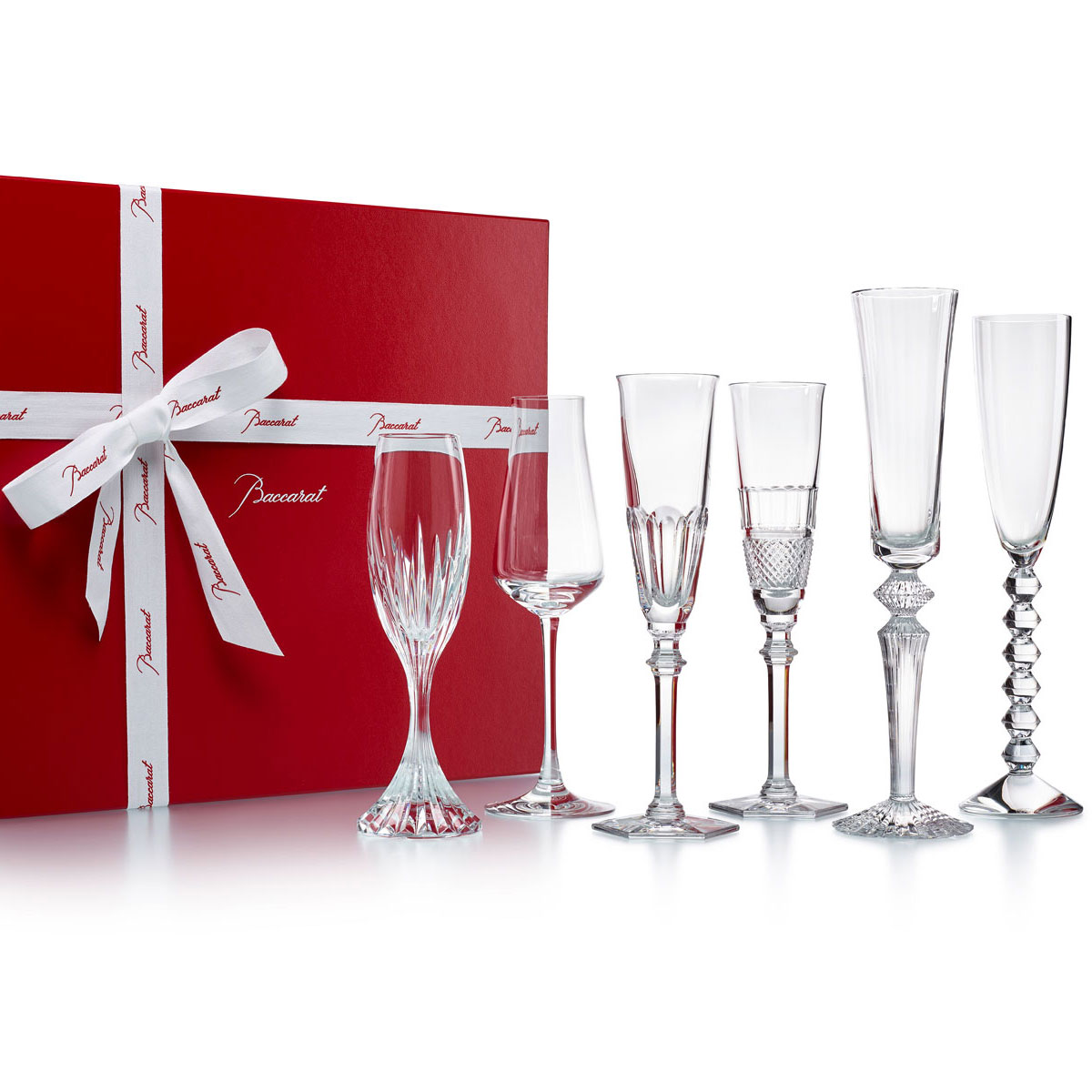 Baccarat Crystal, Cocktail Champagne Flutes Bubble Box, Gift Boxed Set of Six