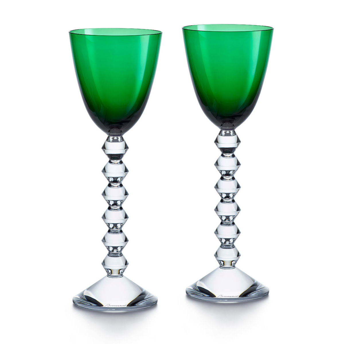 Baccarat Crystal Vega Rhine Wine Green Glass Pair