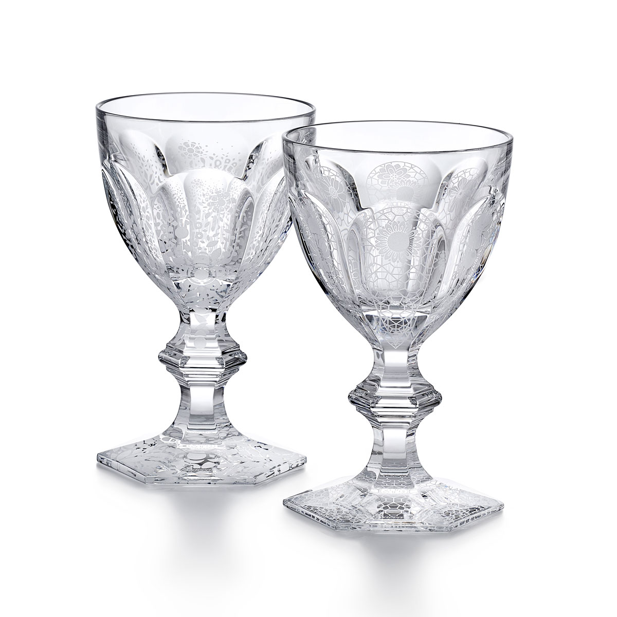 Baccarat Crystal Harcourt Etched Wine Glass #3, Pair