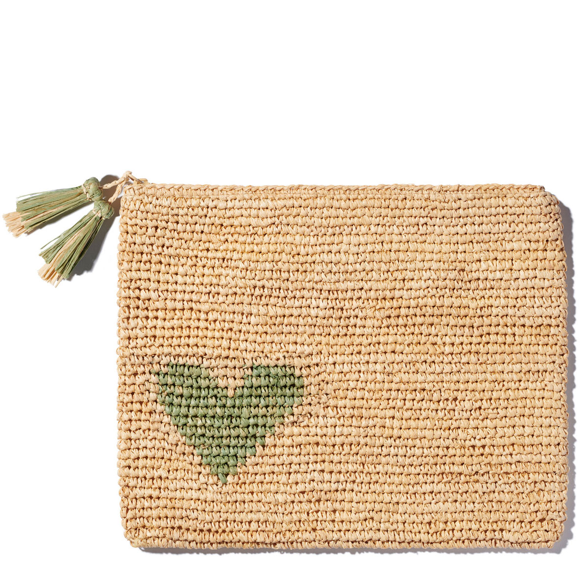 Aerin Heart Raffia Zip-Pouch, Large, Chartreuse