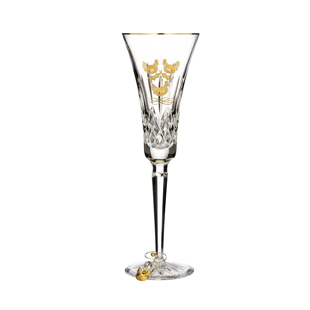 Waterford Crystal, 12 Days of Christmas Lismore Three French Hens Gold Crystal Flute, Single