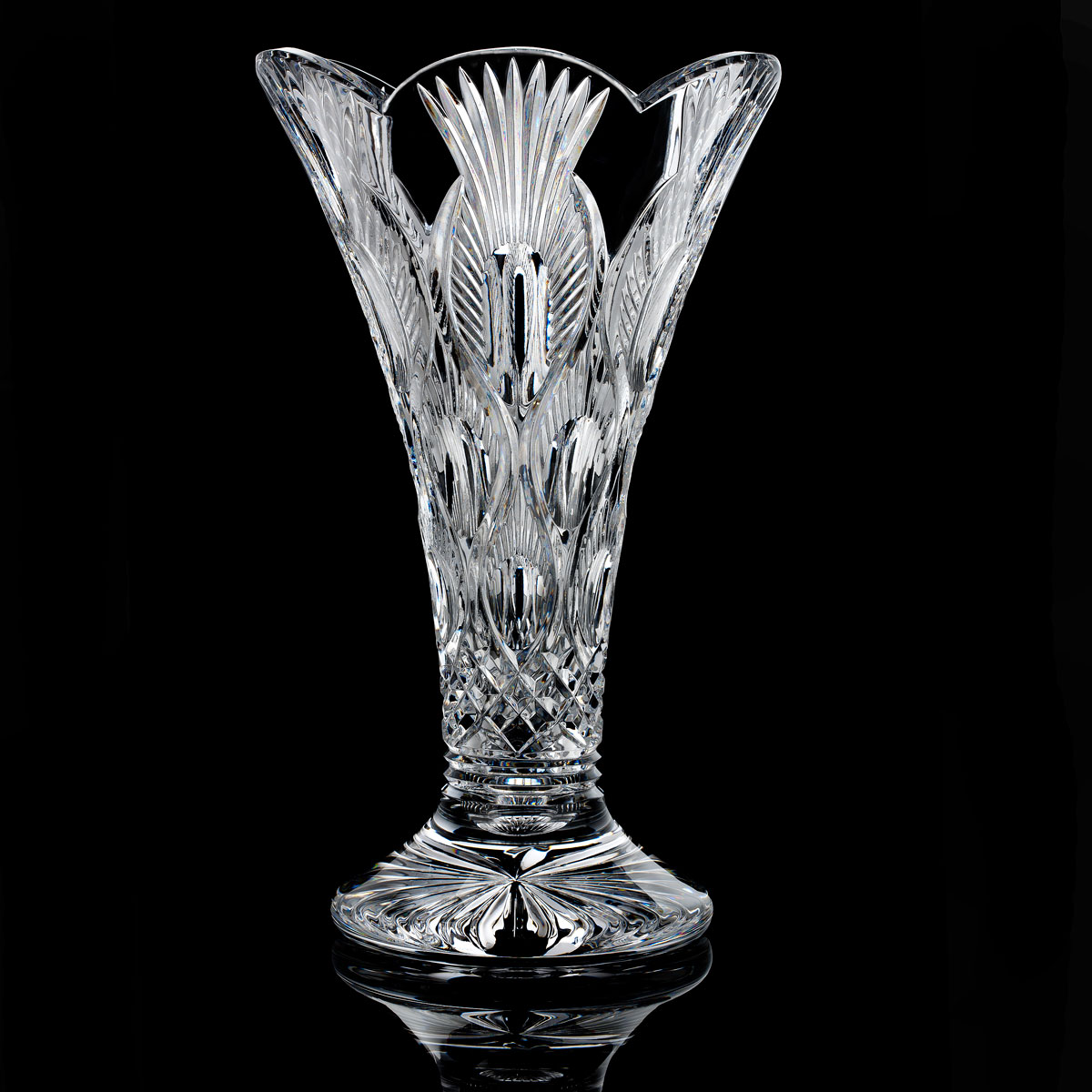 Waterford Crystal, House of Waterford Peacock 14" Crystal Vase
