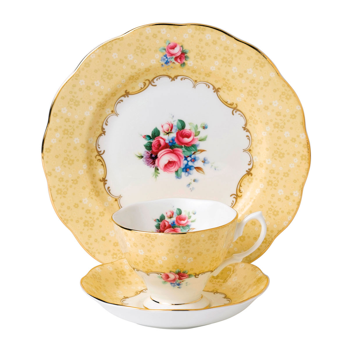 Royal Albert 100 Years 1990 Teacup, Saucer and 8" Plate Setbouquet
