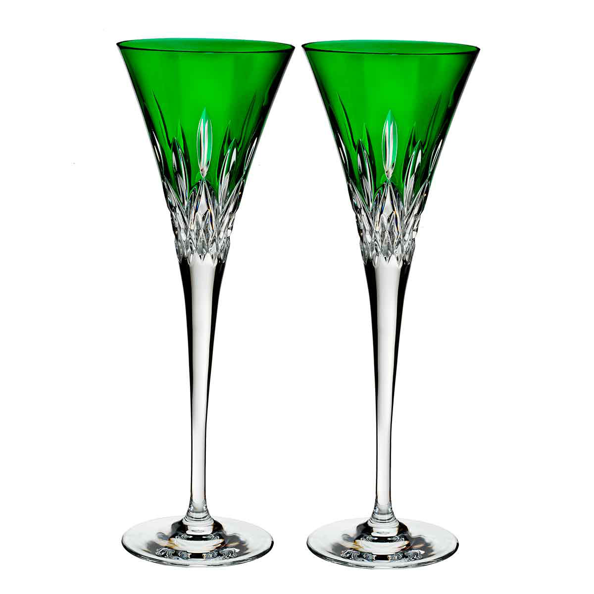 Waterford Crystal, Lismore Pops Emerald Toasting Crystal Flutes, Pair