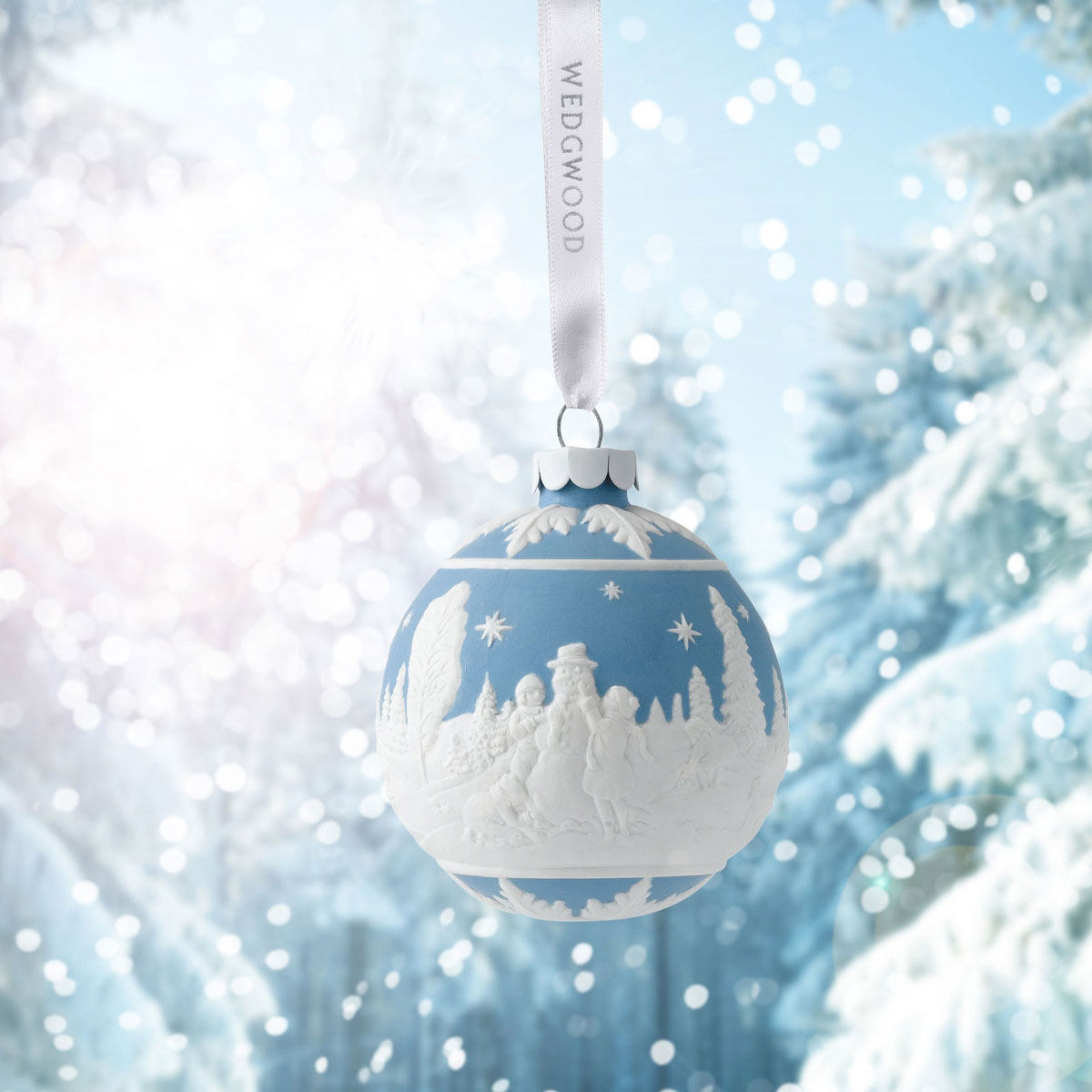Wedgwood Building a Snowman Blue Ornament