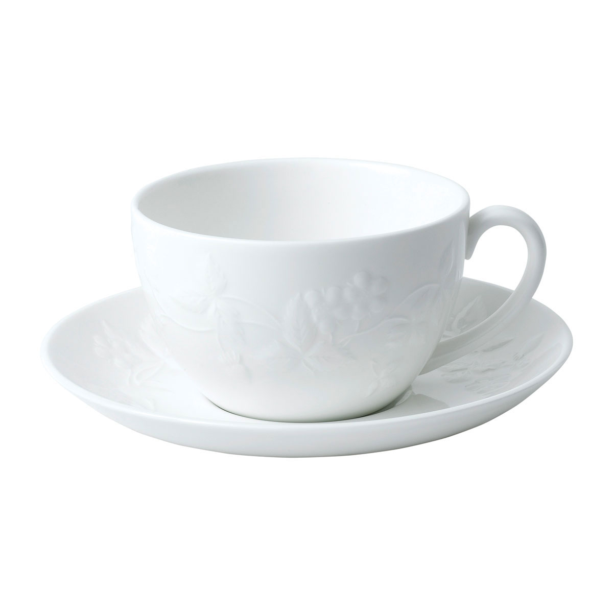 Wedgwood China Wild Strawberry White Teacup and Saucer Set