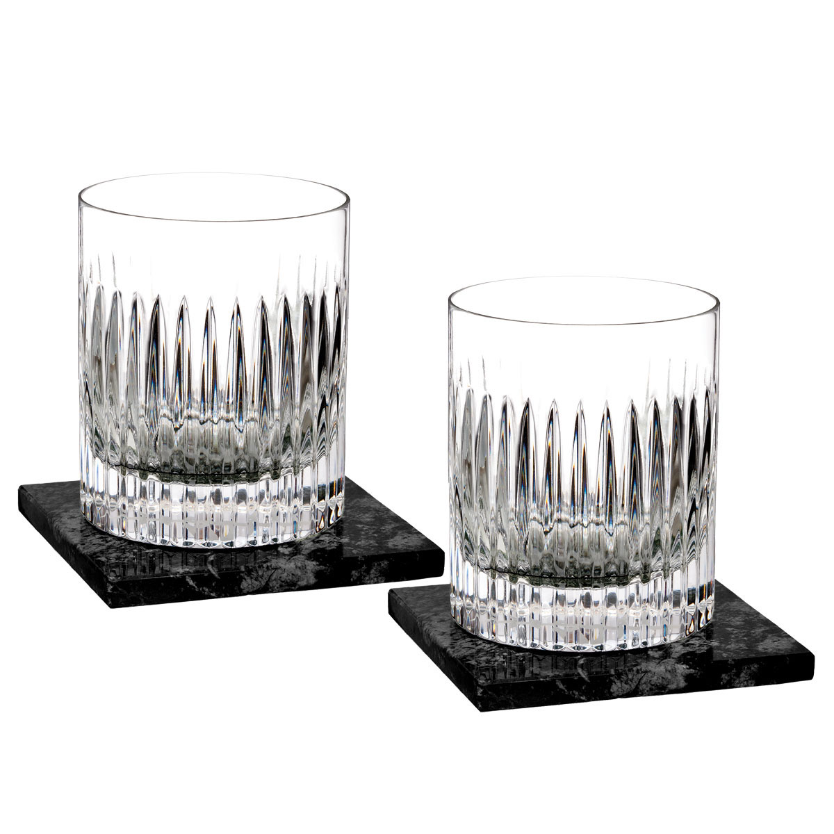Waterford Crystal, Aras DOF Tumblers With Marble Coasters, Pair
