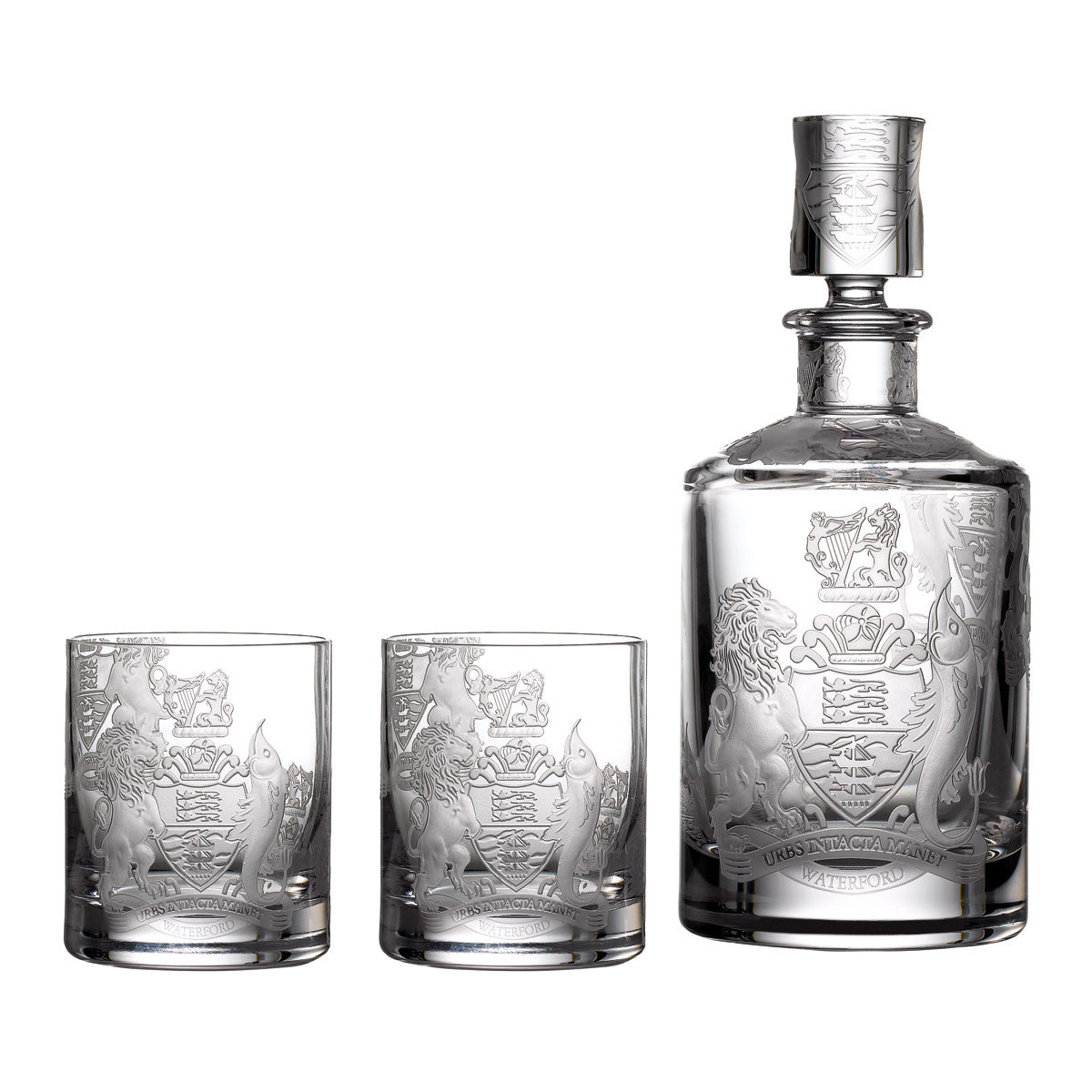 Waterford Crystal Master Craft Crest Whiskey Decanter and Set of 4 Tumblers, Limited Edition