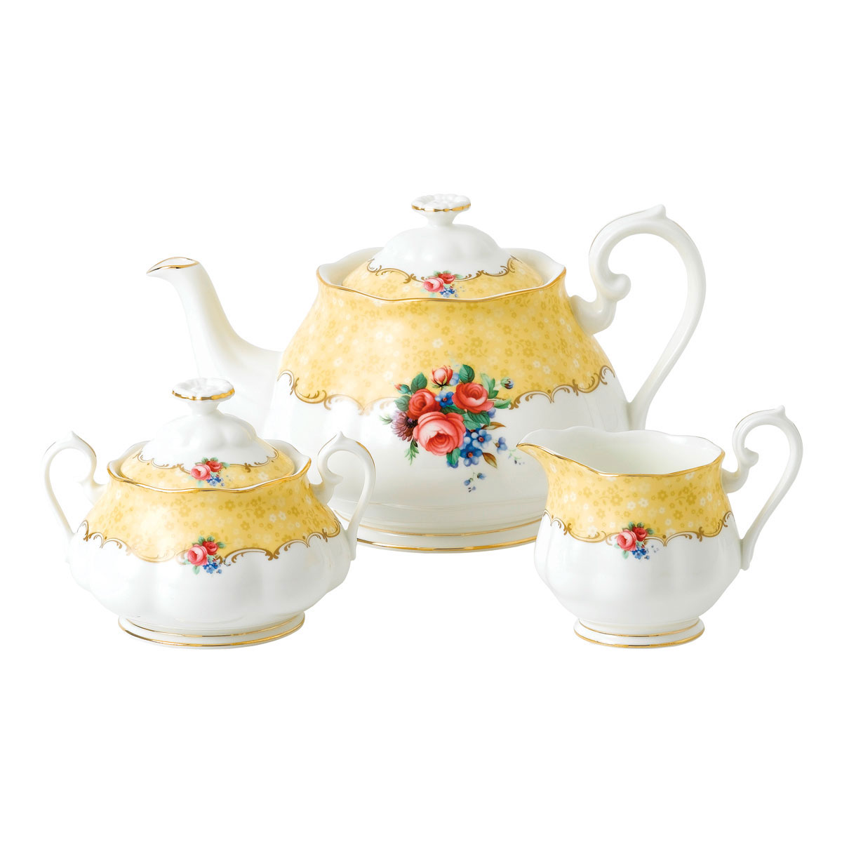 Royal Albert 100 Years 1990 Teapot, Sugar and Creamer Set Bouquet