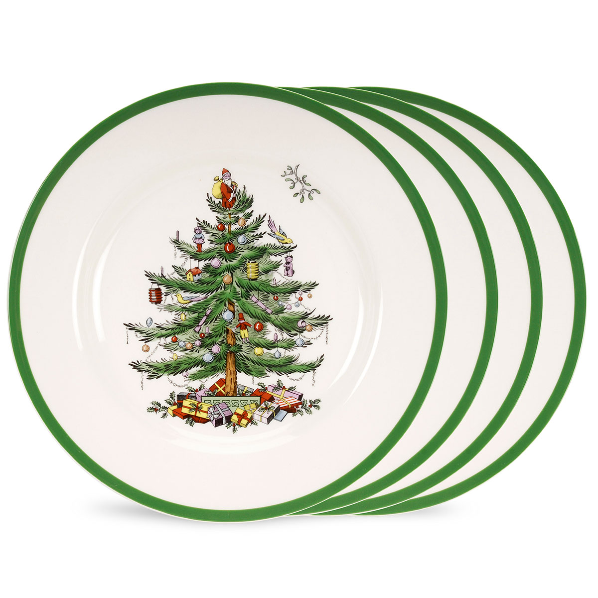 Spode Christmas Tree Set of 4 Dinner Plates, Gift Boxed