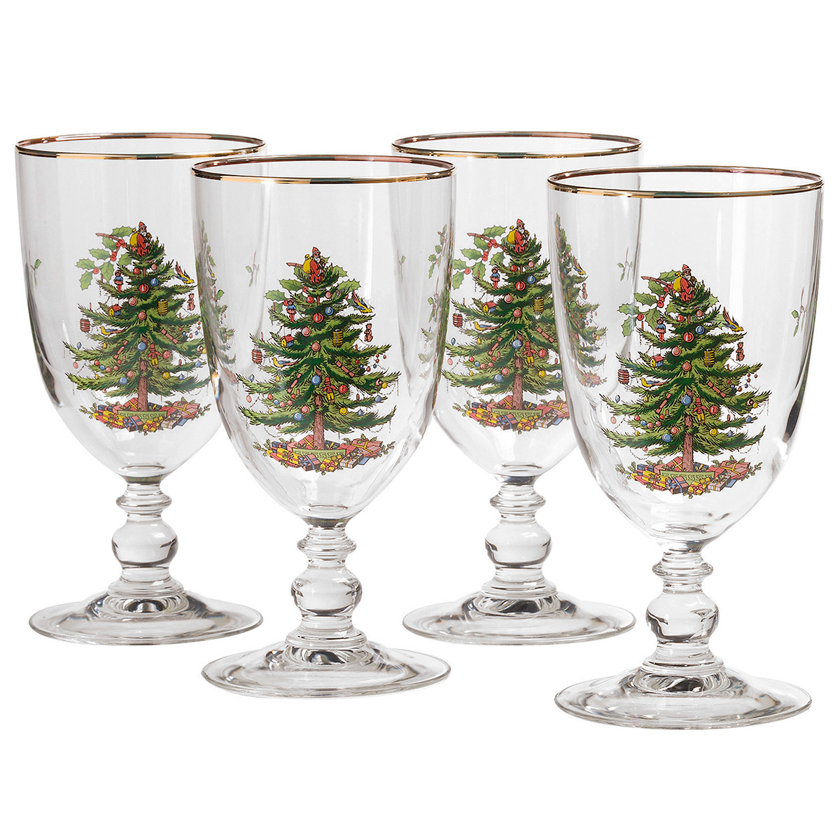 Spode Christmas Tree Glassware Set Of 4 Pedestal Goblets