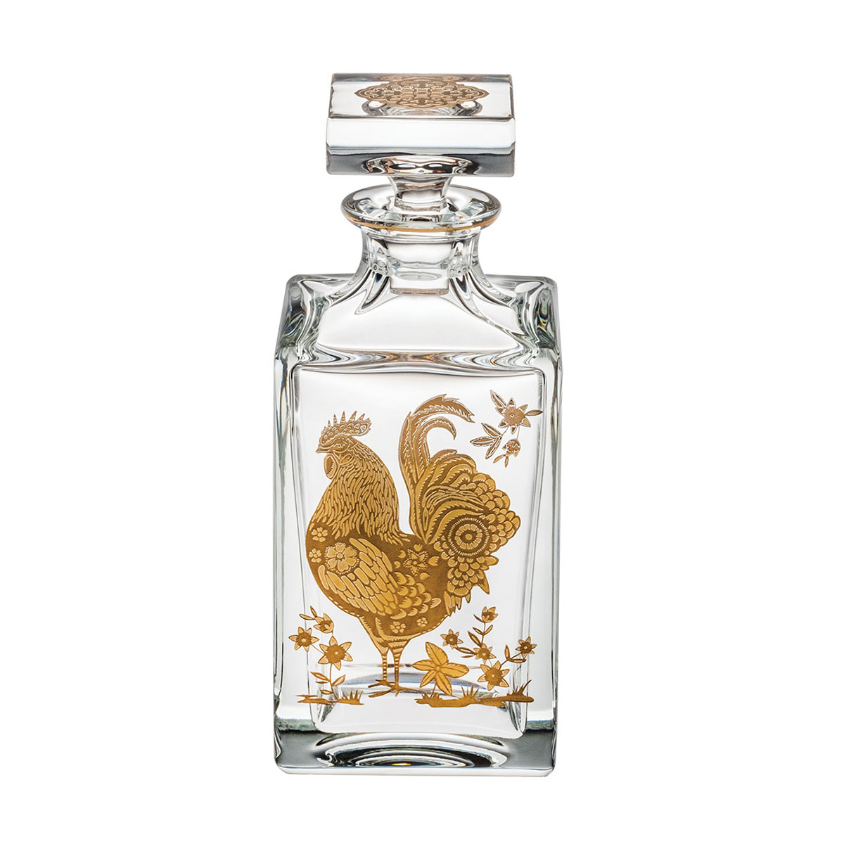 Vista Alegre Crystal Golden Whisky Decanter with Gold Rooster
