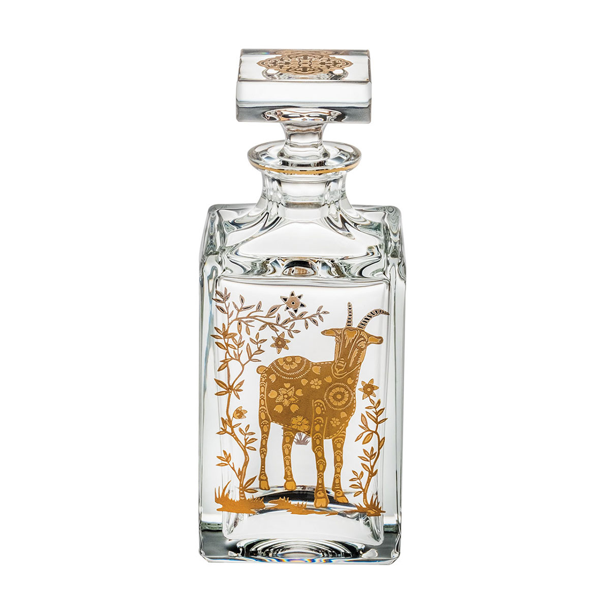 Vista Alegre Crystal Golden Whisky Decanter with Gold Sheep