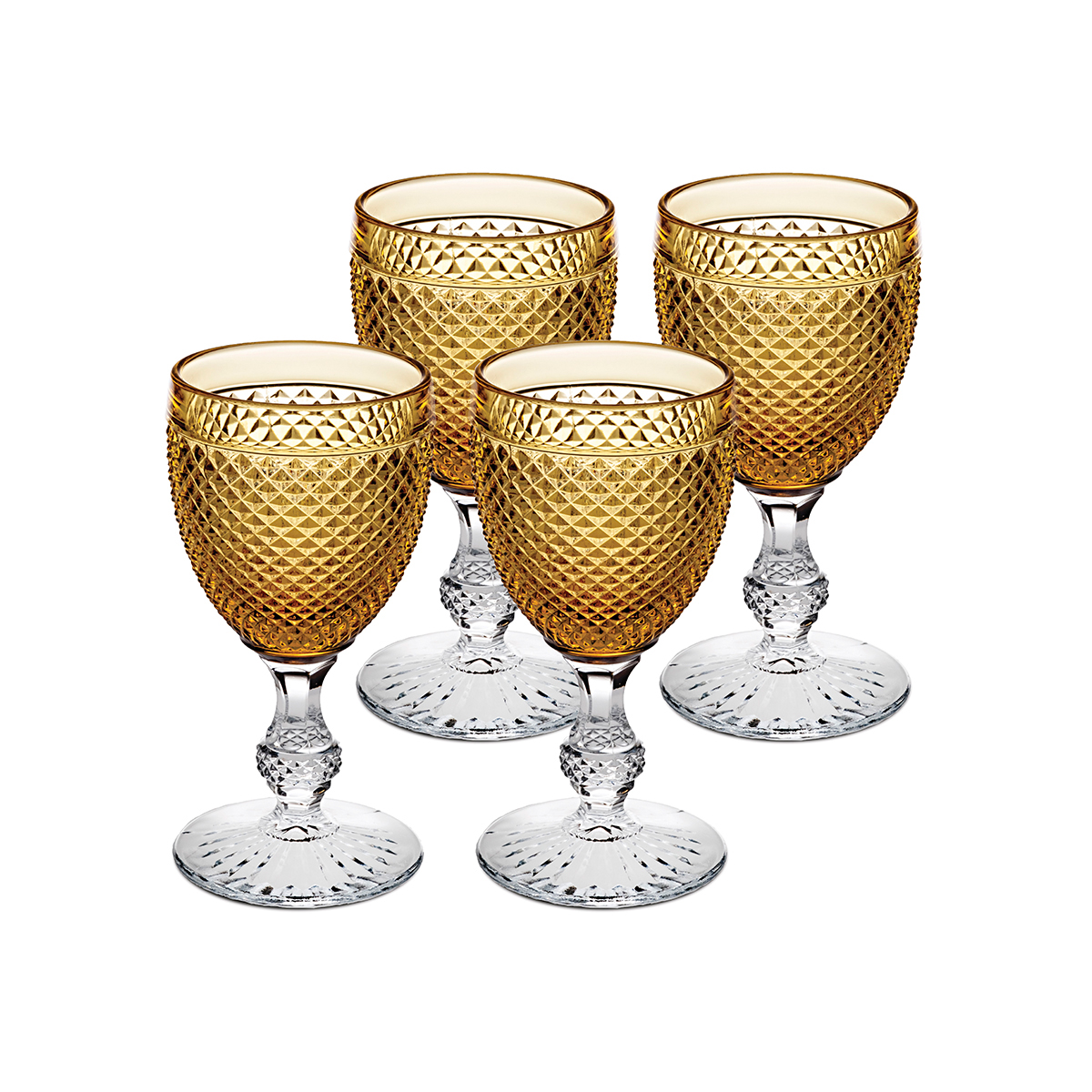 Vista Alegre Glass Bicos Bicolor Goblet With Amber Top, Set of 4