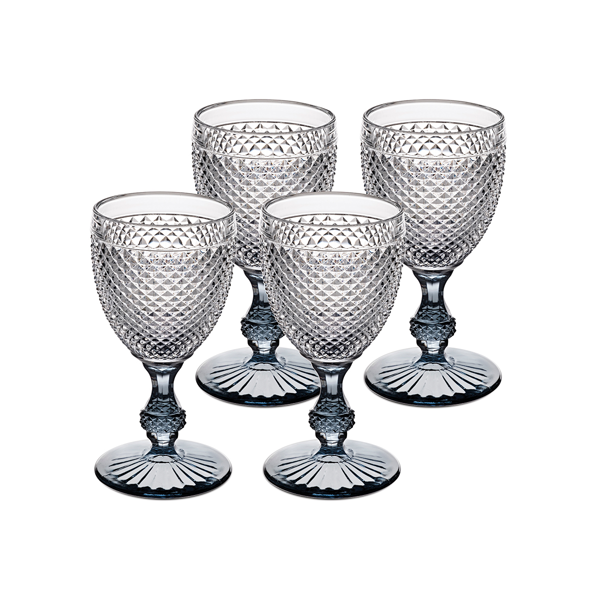 Vista Alegre Glass Bicos Bicolor Goblet With Grey Stem, Set of 4