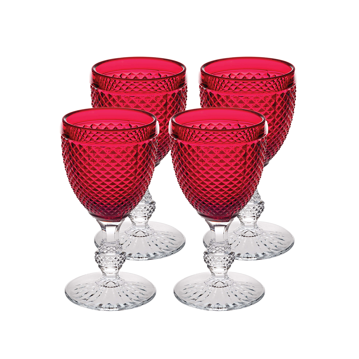 Vista Alegre Glass Bicos Bicolor Goblet With Red Top, Set of 4
