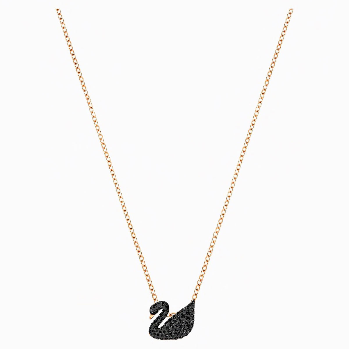 Swarovski Iconic Swan Pendant, Small, Black, Rose gold plating