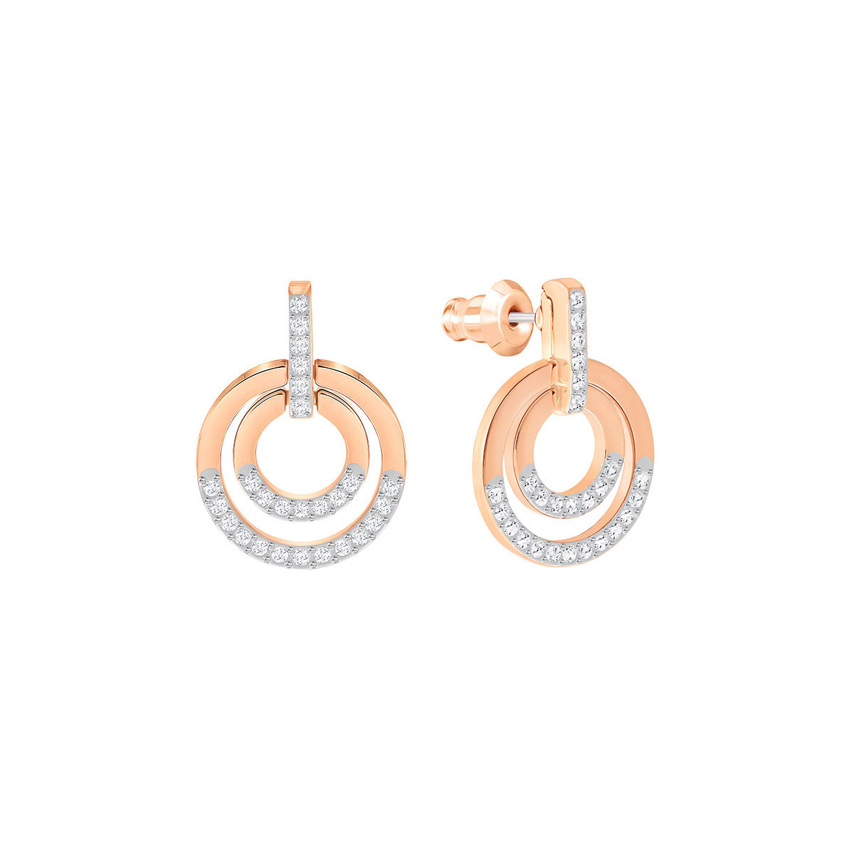 Swarovski Circle Pierced Earrings, White, Rose Gold
