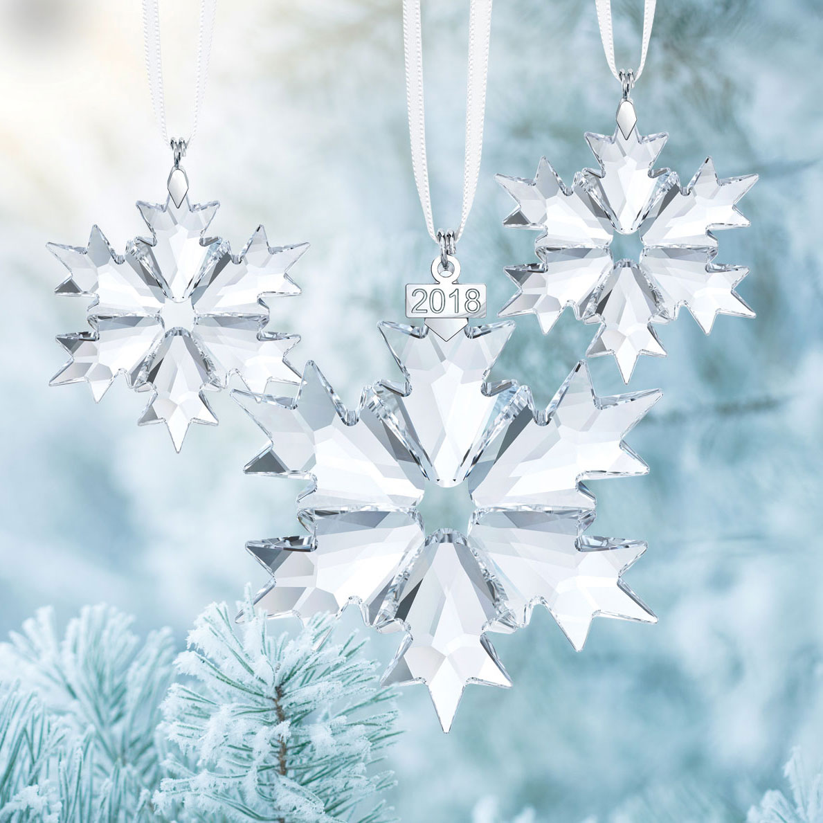 Swarovski Crystal, 2018 Annual Christmas Ornament Set of Three