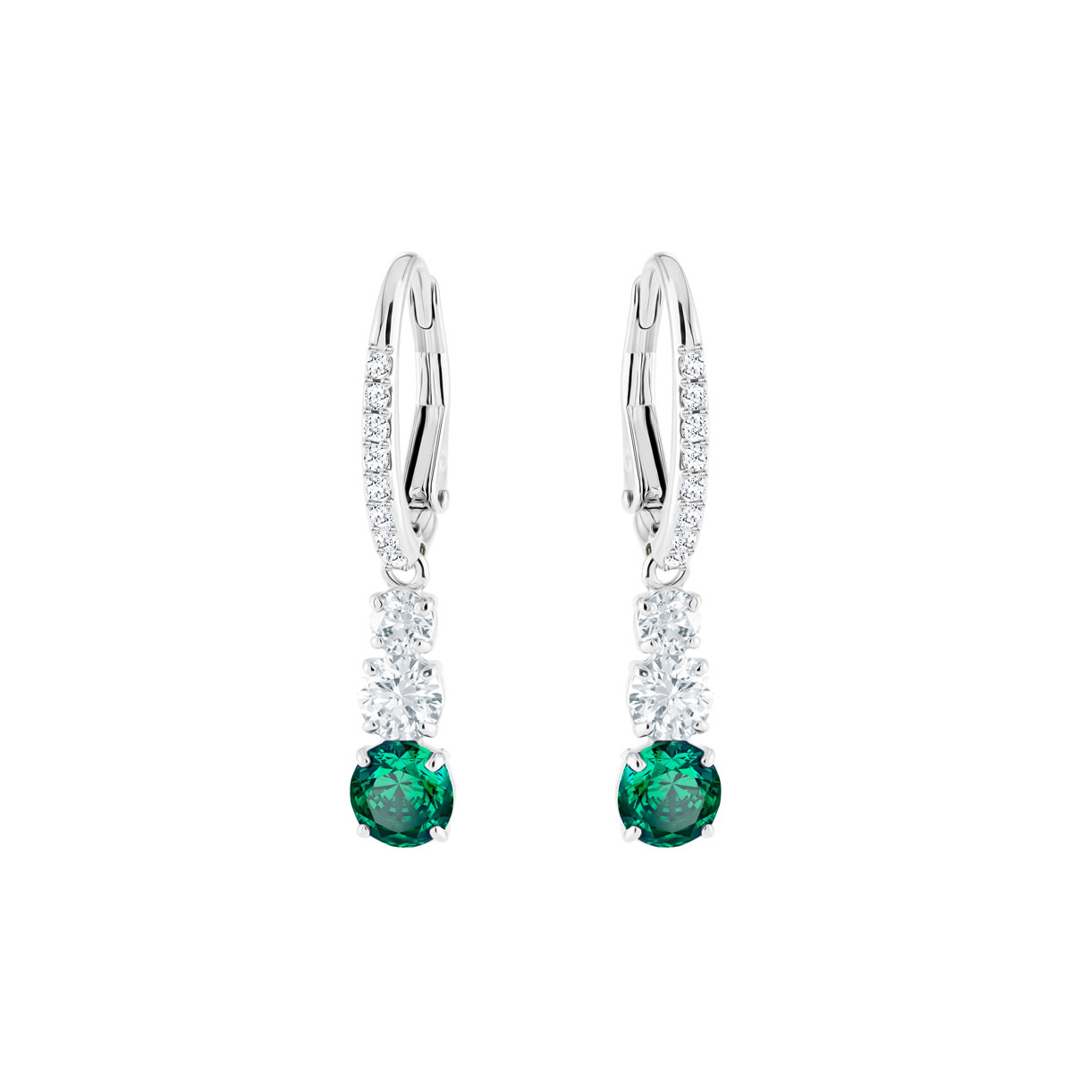 Swarovski Attract Trilogy Round Pierced Earrings, Green, Rhodium