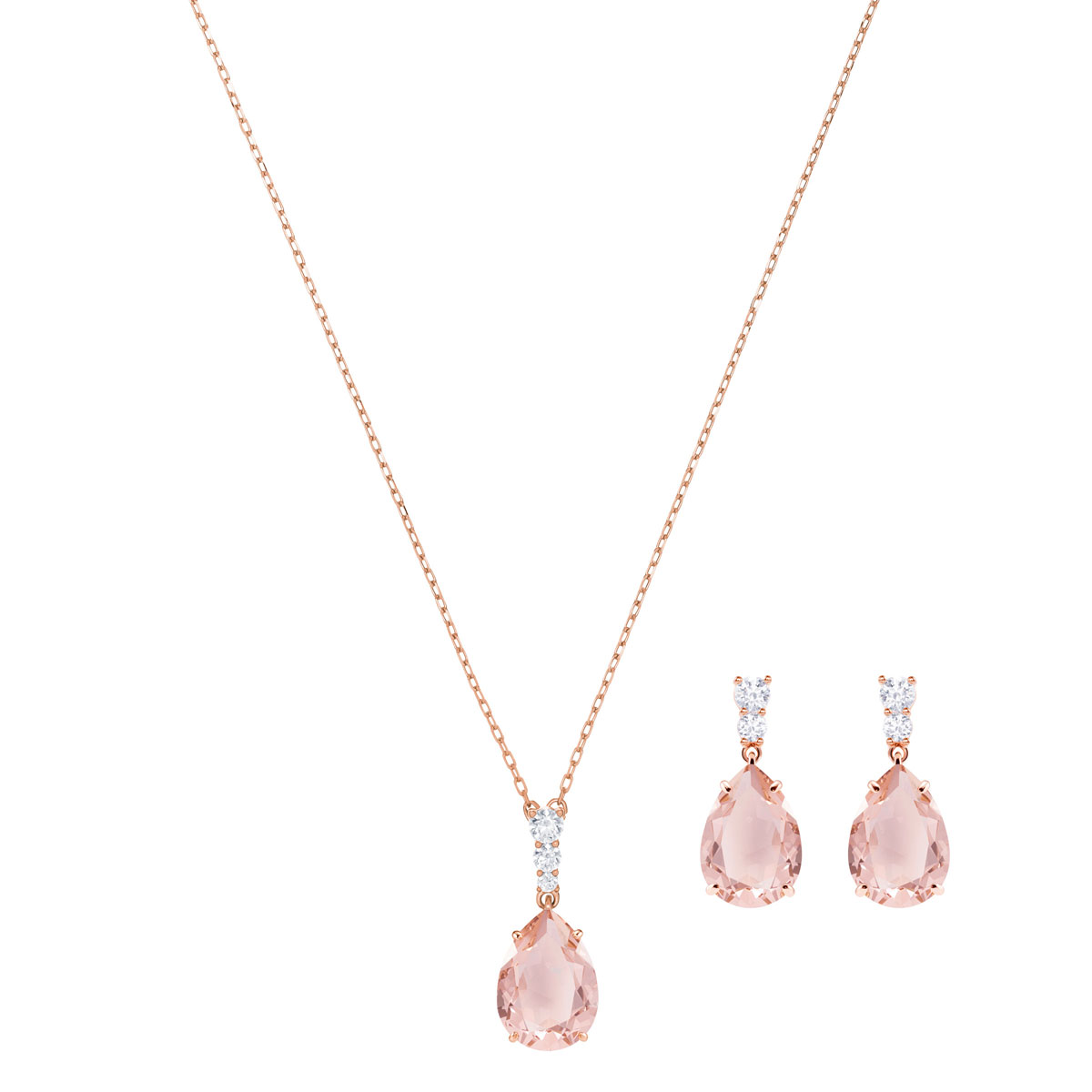 Swarovski Vintage Necklace and Earrings Set, Pink, Rose Gold