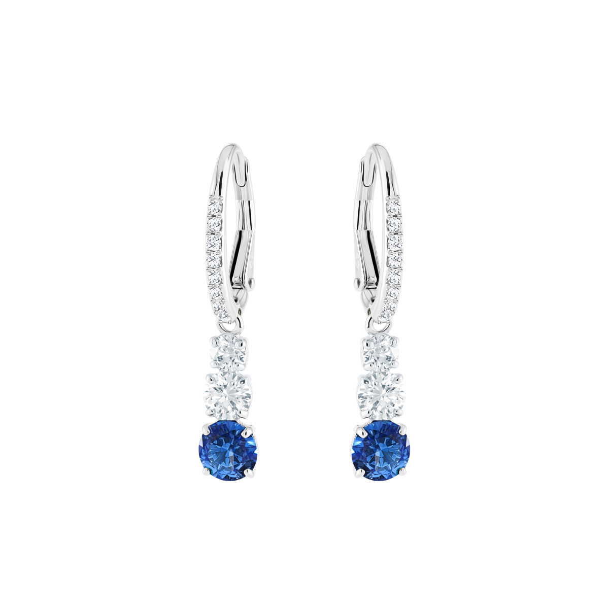 Swarovski Attract Trilogy Round Pierced Earrings, Blue, Rhodium
