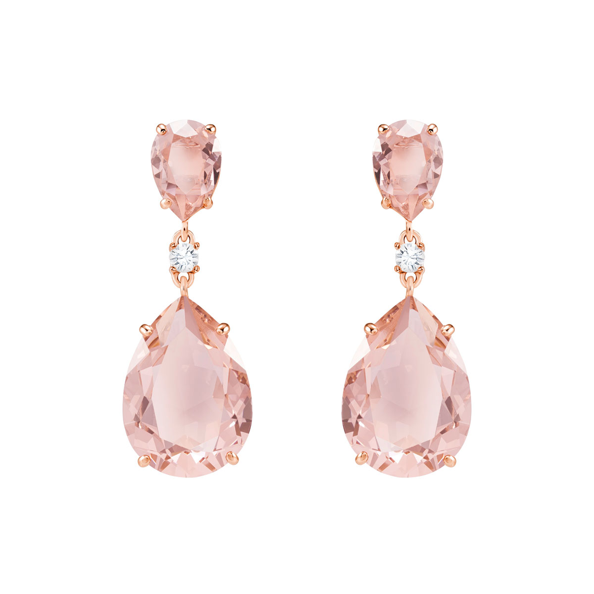Swarovski Vintage Drop Pierced Earrings, Pink, Rose Gold