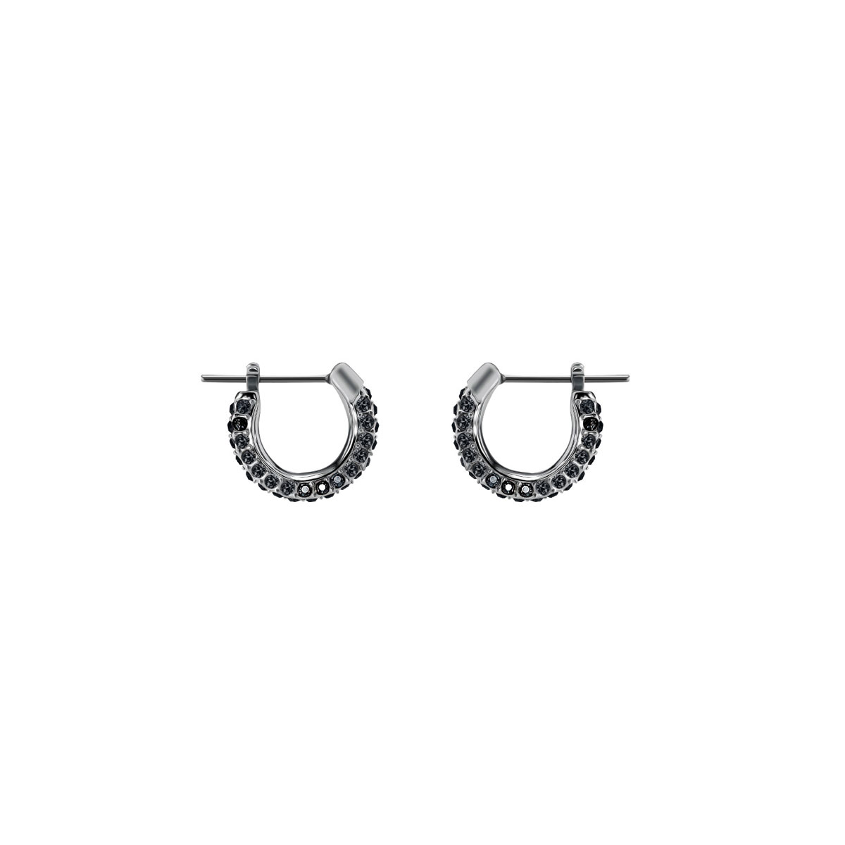 Swarovski Stone Pierced Earrings, Black, Rhodium