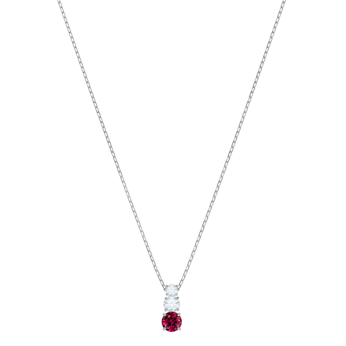 Swarovski Rhodium Crystal and Red Attract Trilogy Round Pendant Necklace