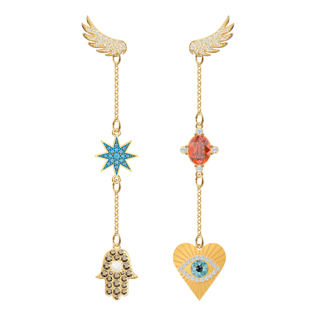 Swarovski Lucky Goddess Pierced Earrings, Multi Colored, Gold