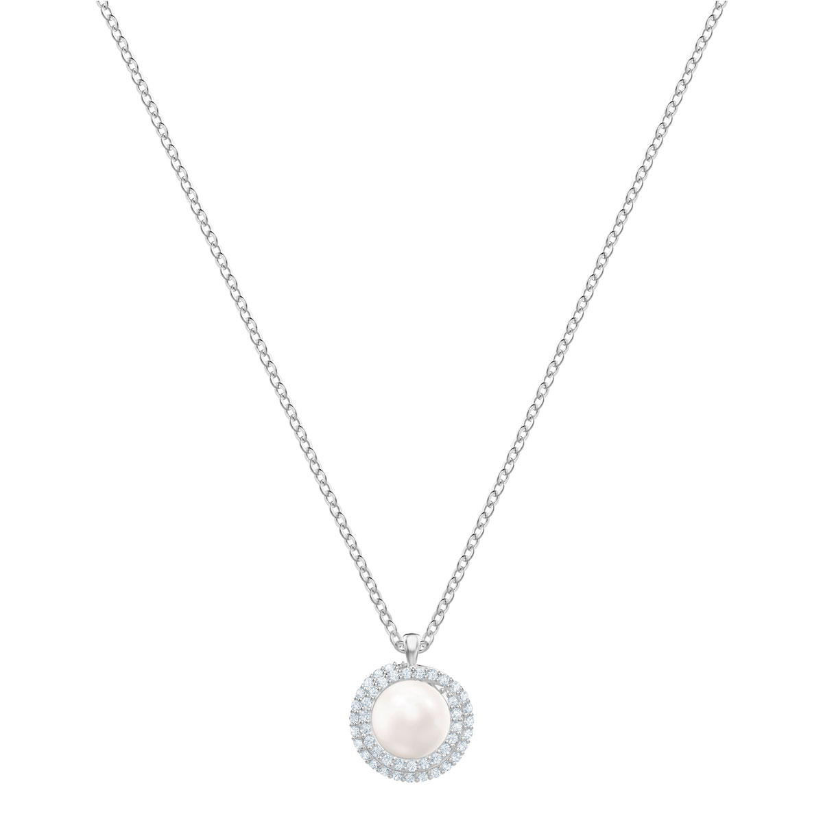 Swarovski White Crystal, Pearl and Rhodium Originally Pendant Necklace