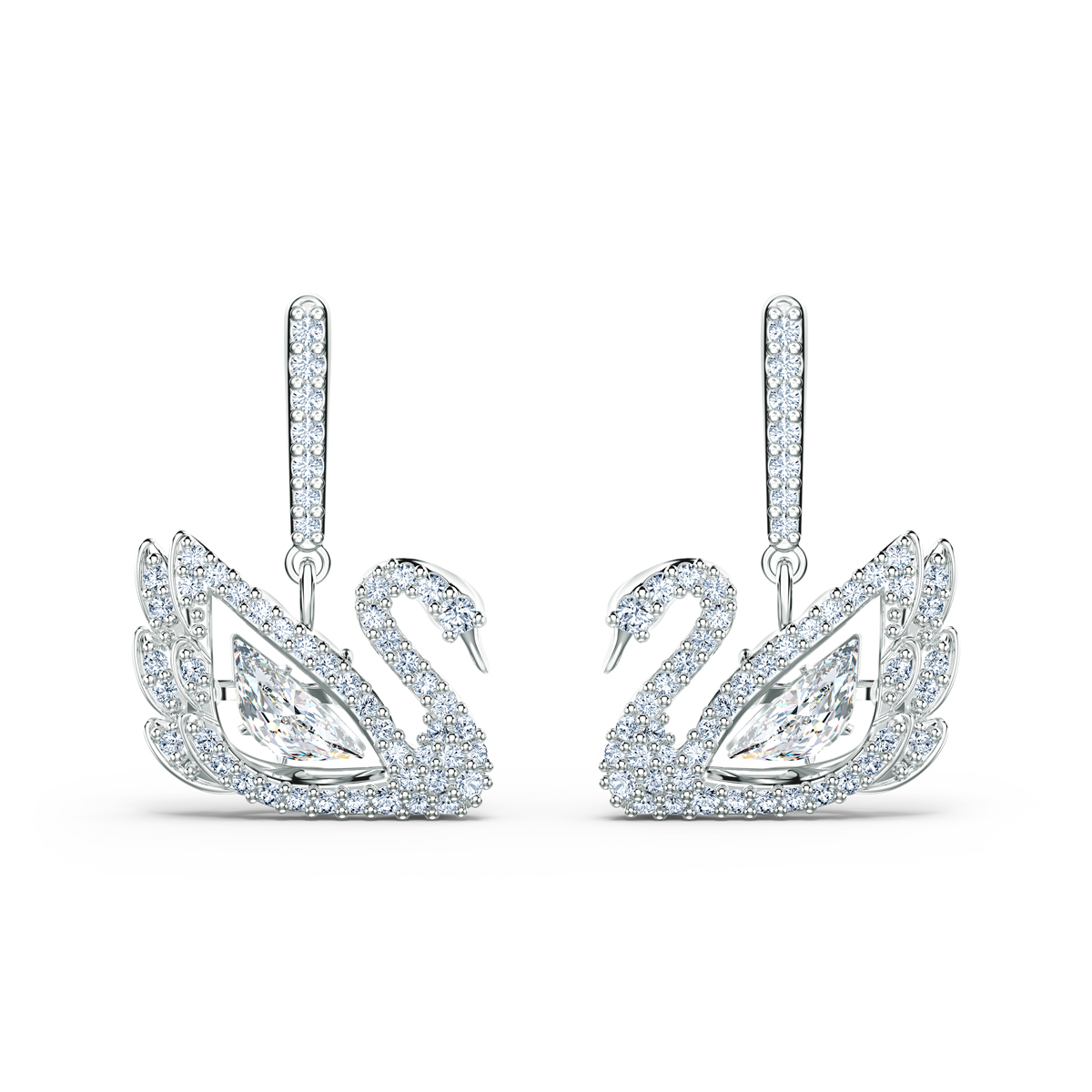 Swarovski Dancing Swan Pierced Earrings Crystal Rhodium Silver
