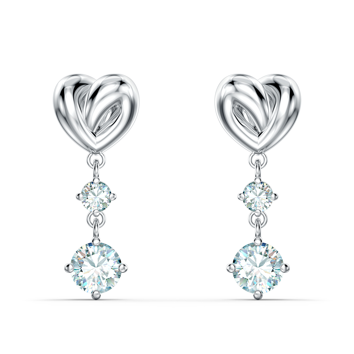 Swarovski Lifelong Heart Pierced Earrings Dangle Crystal and Rhodium Silver