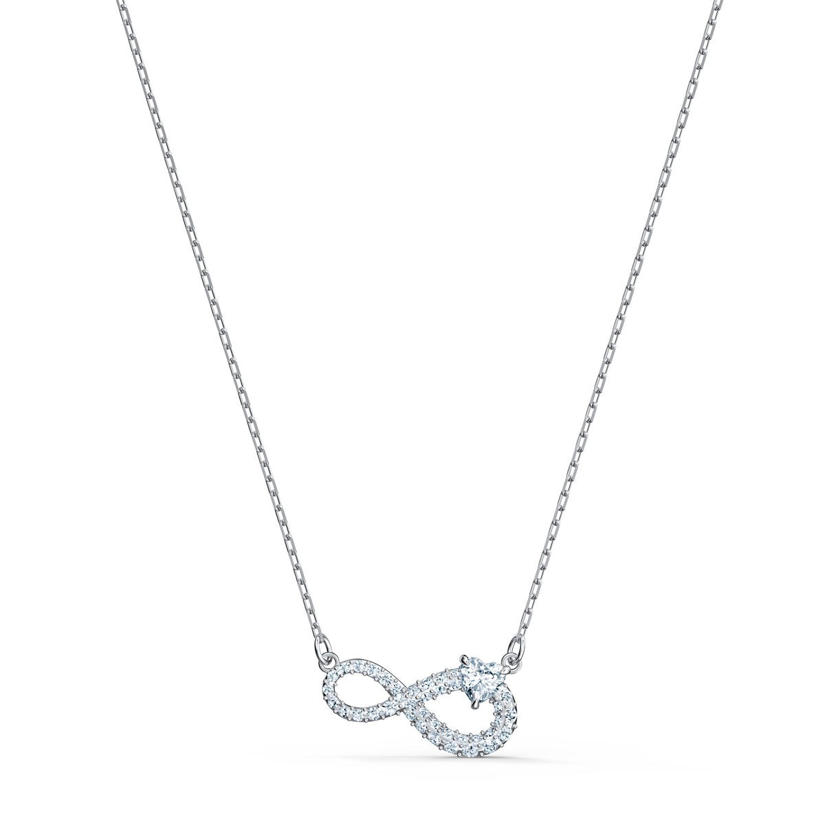 Swarovski Crystal and Rhodium Silver Infinity Pendant Necklace