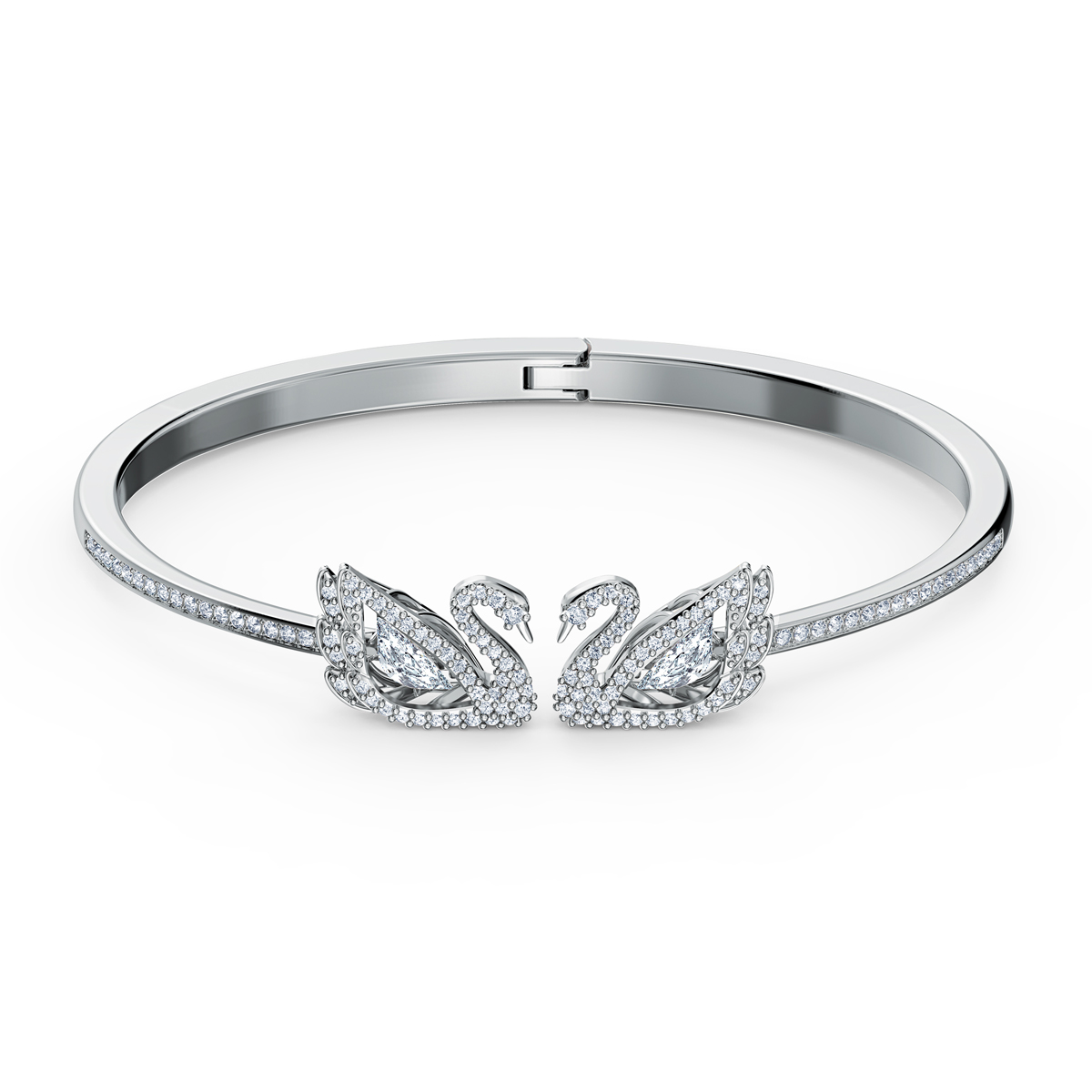 Swarovski Bracelet Dancing Swan Bangle Crystal Rhodium Silver Medium