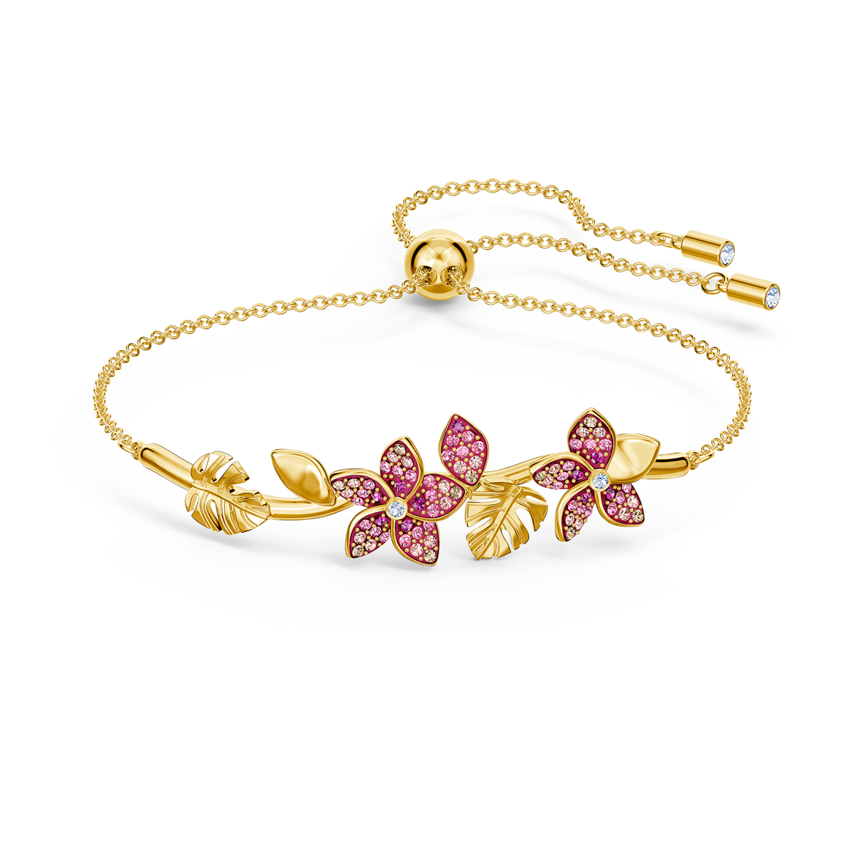 Swarovski Gold and Multi Tropical Flowers Bangle Bracelet