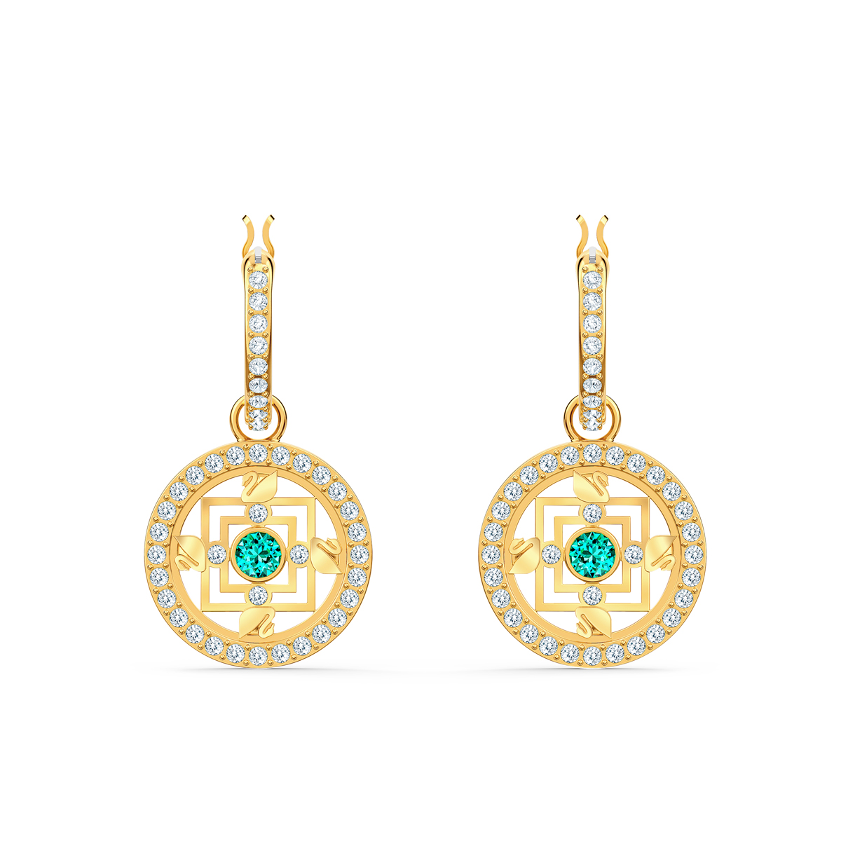 Swarovski Crystal and Gold Symbol Mandala Hoop Pierced Earrings