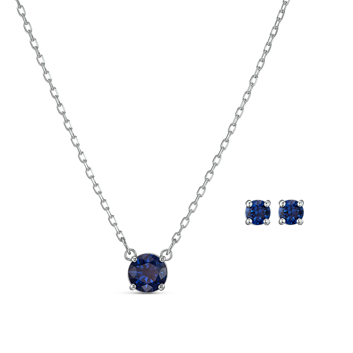 Swarovski Crystal and Rhodium Attract Blue Round Necklace Set