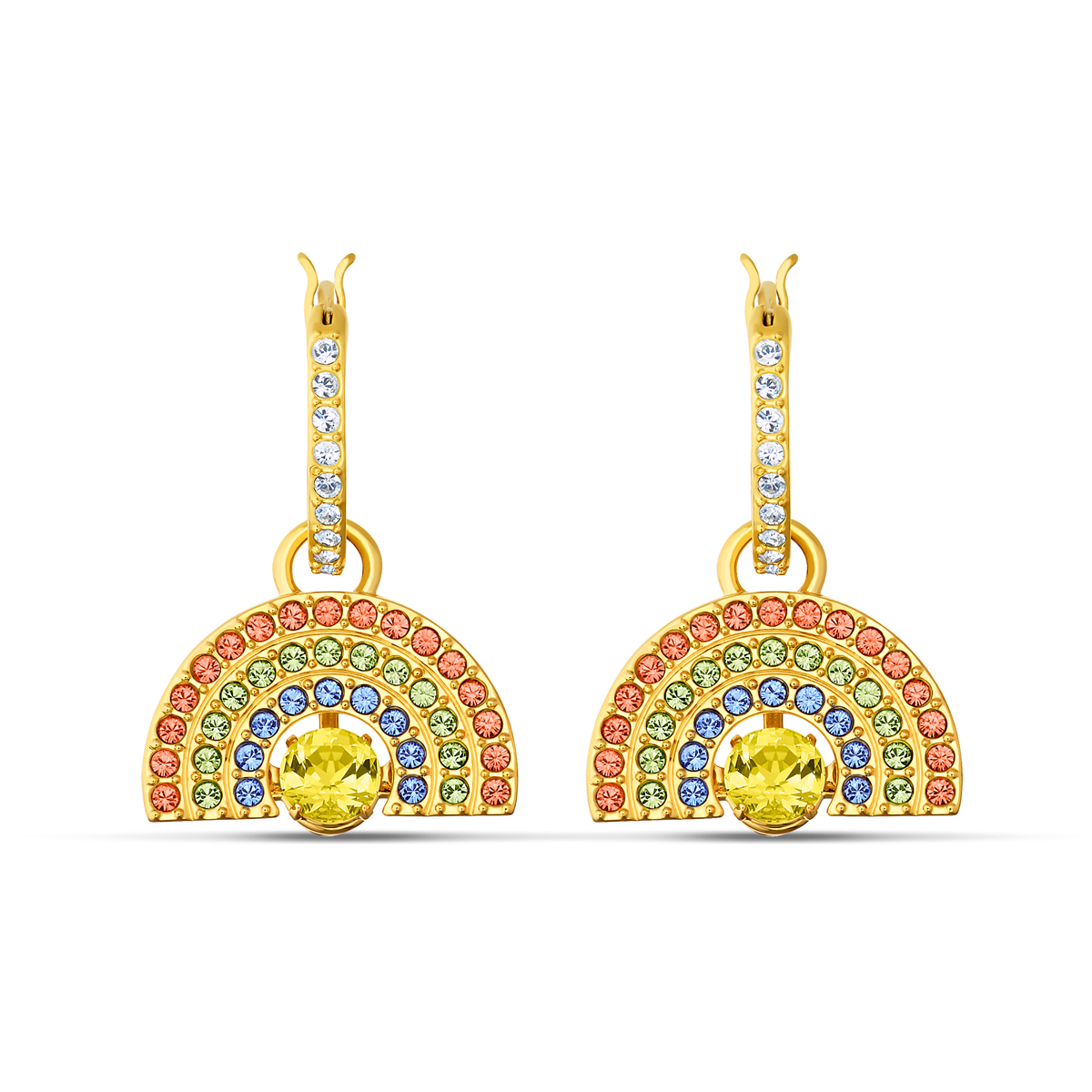 Swarovski Sparkling Dance Pierced Earrings Hoop Rainbow Dark Multi Gold